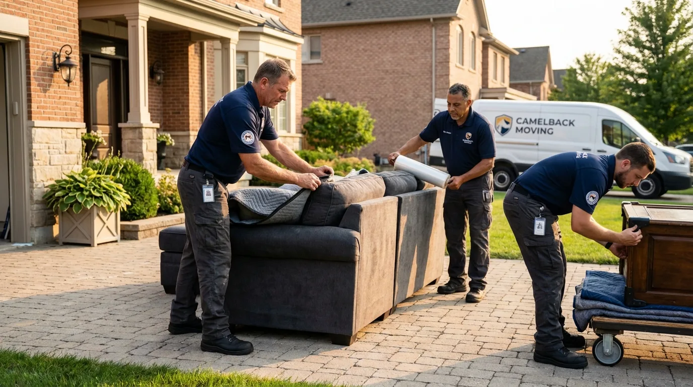 Large estate moving crew wrapping furniture in International Falls, MN